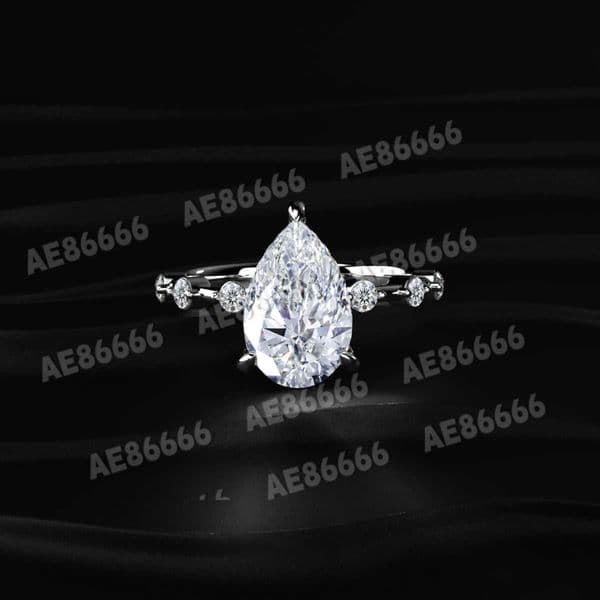 Gia Igi Certified CVD HPHT Lab Grown Created Diamond Engagement Ring for Women 14k/18k Solid Gold Pear Cut Distance Pave