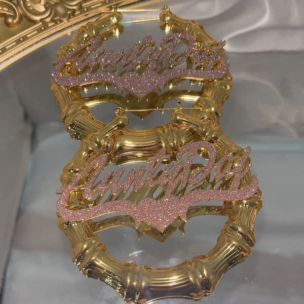 Custom Name Bamboo Earrings Personalized Stainless Steel Bling Colorful Big Hoops Earring for Women Jewelry Gift 260414