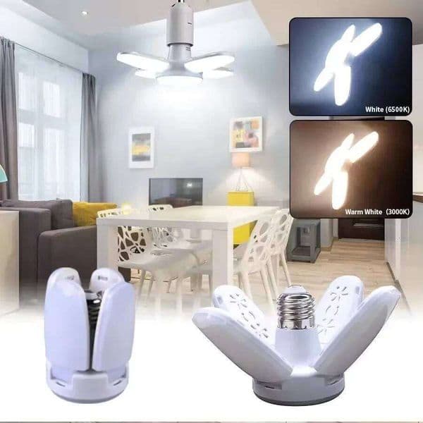 E27 LED Garage Light Bulb 28W 360° Adjustable Foldable Leaf Lamp No Flicker for Bedroom Living Room Kitchen Ceiling BBQ Lighting