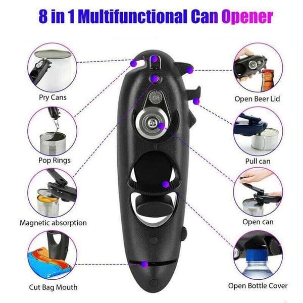 LMETJMA Multifunctional 8 in 1 Manual Can Ergonomic Bottle Opener with Rotary Handle Portable Beer Wine Openers JT06