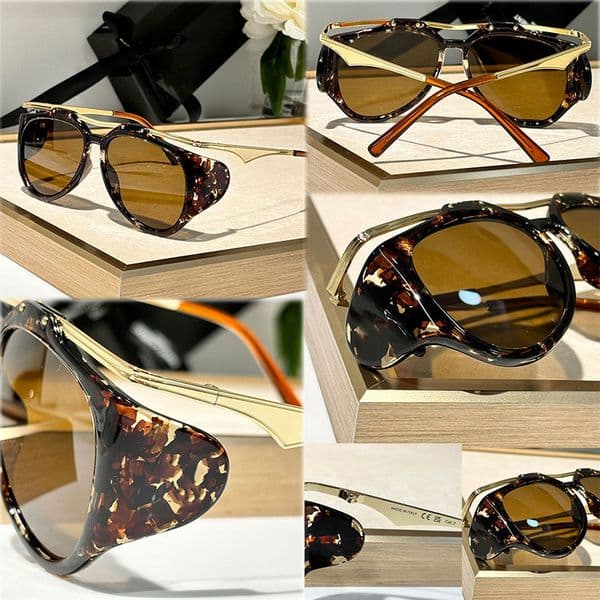 Designer Female Pilot Sunglasses AMELIA HAVANA GOLD AND BROWN Frame Metal Top Rod Nylon Lens UV Protective Belt Original Box YLM137F