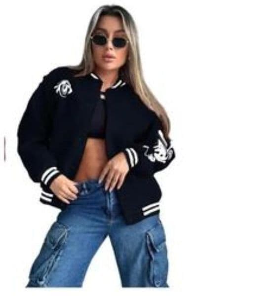 4XL Plus Embroidery Jackets Women Casual Zipper Baseball Jacket Daily Coats Outerwear Free Ship