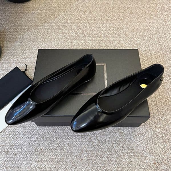 Sao Ballerinas Smooth Leather 860600AA Ladies Ballet Flat Shoes Womens Fashion Square Head Single Shoes Designer Rotundity Metal Logo Mules Shoes Genuine Size 35 40