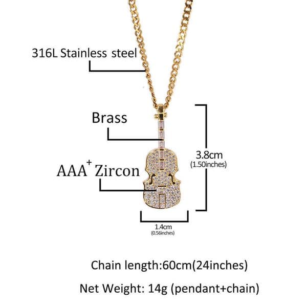 Factory 14K Direct GRA Sale VVS Hip Hop 18K Creative Classic Retro 1-5CT Violin Pendant Moissanite Jewelry Ins Trend Cool Necklace Wholesale