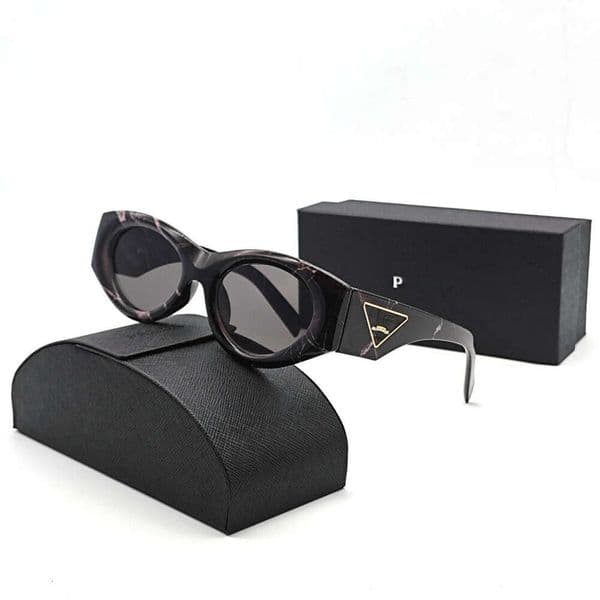 Luxury Retro Cat Eye Oval Sunglasses Matte Milk White Frame with Gold Triangle Emblem Polarized Dark Lens UV400 Protection
