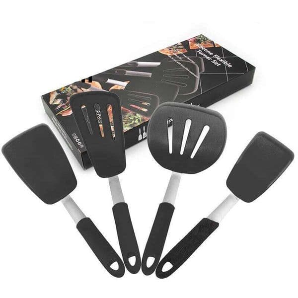 LMETJMA Silicone Turner Spatula Heat Resistant Extra Large Wide Flexible Spatulas Rubber Turners Cooking Utensils Set KC0144