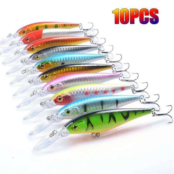 Minnow Fishing Lure Artificial Bionic 11CM/10G Swing Hard Bait with Feather Tackle Hook Wobbler Pesca for Bass Pike 10/5Pcs