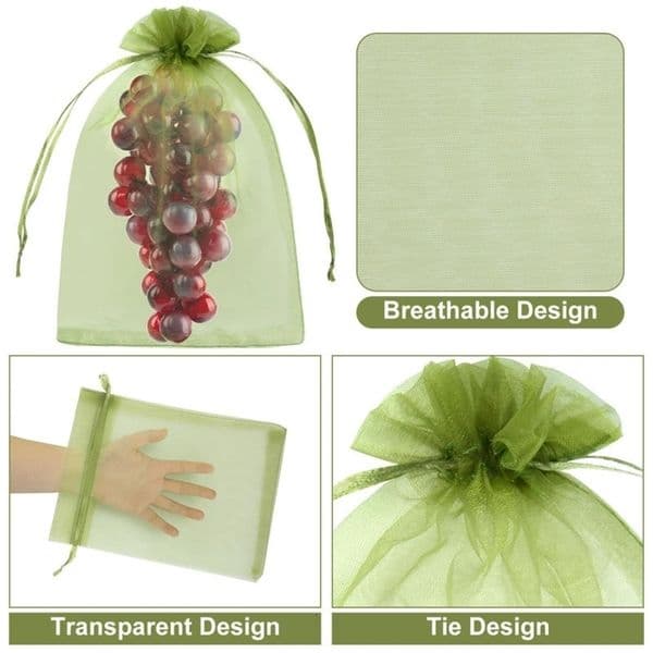 Fruit Protection Netting Bags With Drawstring Reusable Grape Grow Bags Strawberry Cover Mesh Bags For Pest Control-50Pcs 250614BJ
