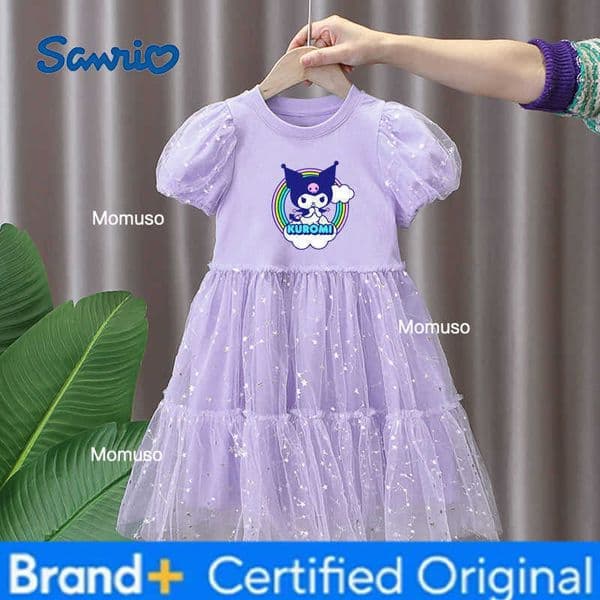 Sanrio Girls Summer Mesh Puffy Skirt - Kuromi Style Princess Dress for Kids H260420