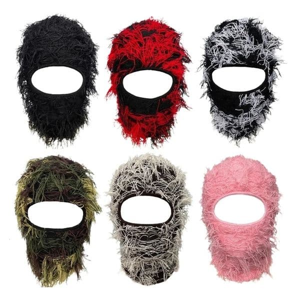 Balaclava Full Face Ski Mask Distressed Knitted Cap Y2K Men Women Outdoor Camouflage Fuzzy Ski Balaclava Beanies Hat 251202BJ