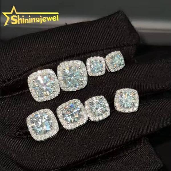 Iced Out Jewelry Halo Earrings VVS Moissanite Diamond Studs 925 Silver Pass Diamond Tester Screw Back Earrings Men Earrings