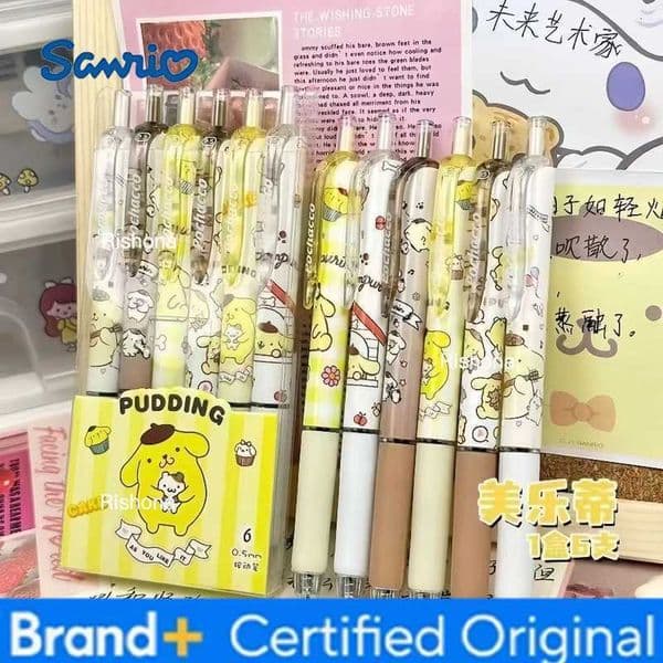 Sanrio 6 pieces/box ins high-looking Pudding Dog push pen student quick-drying easy-to-write test pen 05mm black gel pen H260420Sanrio