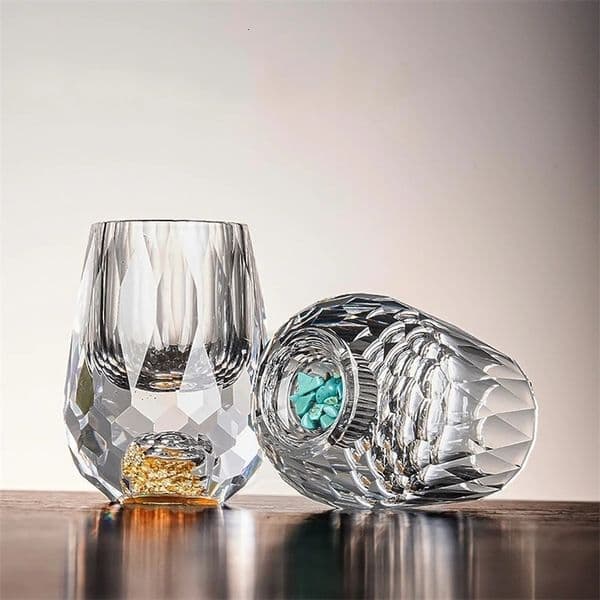 15ml Crystal Glass Vodka Sake Shochu Liqueur Double Bottom Gold Foil Glass Tea Cup High-end Gifts Hard Liquor Bar Set 250627BJ