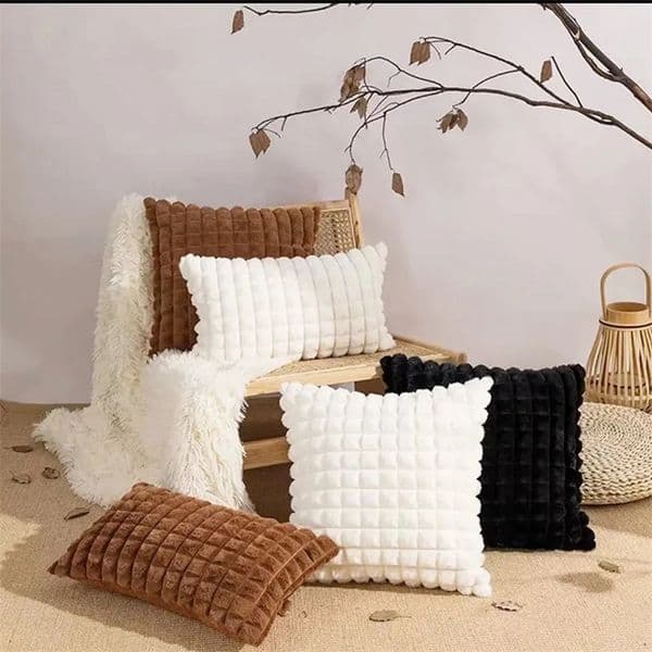 1PC Rabbit Plush Throw Pillow CaseLiving Room Sofa Office Solid Color Waist Pillowcase Bedroom BedsideBack pillowcase 251229BJ
