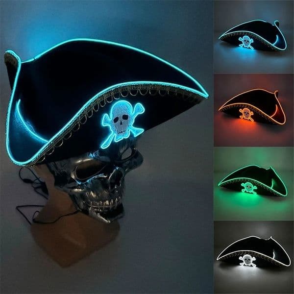 style Led Captain Hat Halloween Masquerade Pirate Theme Party Cosplay Captain Costumes Accessories Light Up Skull Pattern Hat 260402BJ