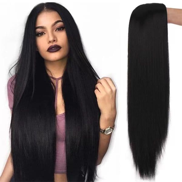 2024 New Product: African Women's Synthetic Wig, Black Middle Parted Long Straight Hair, European and American Export Wig
