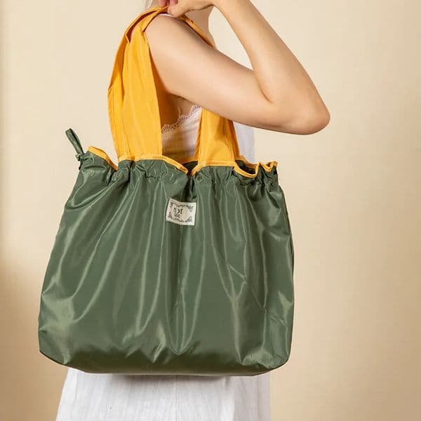 Women Fashion Shopping Bag Eco Large Polyester Beach Bag Tote Large Capacity Reusable Drawstring Bag Nylon Foldable Grocery Bag260416