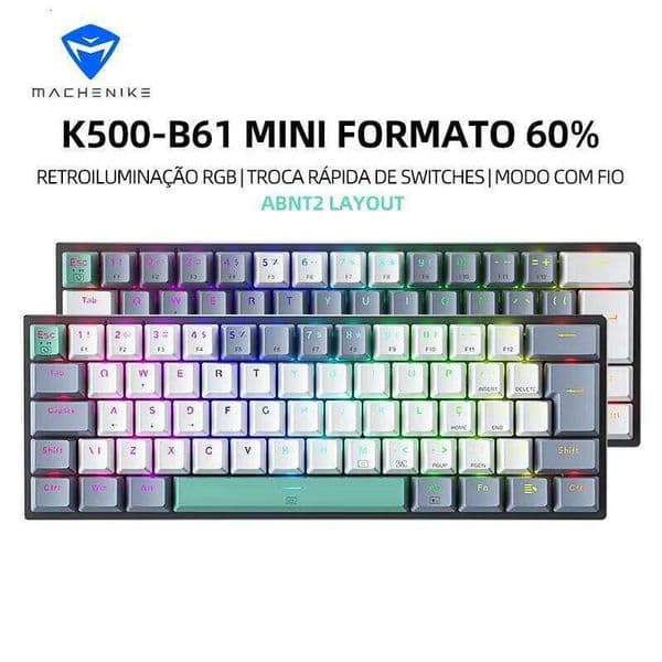 Machenike K500-B61 Mini Mechanical 60% ABNT2 Layout RGB Backlight Hot-swappable NKRO Wired Gaming Keyboard For PC Gamer 26L0420