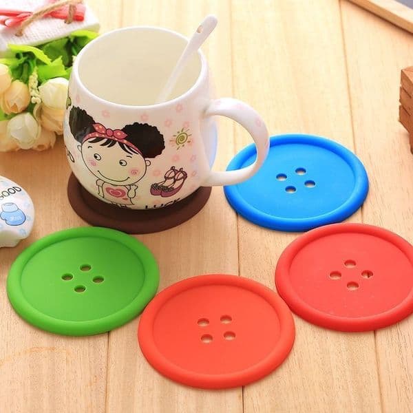 500pcs Silicone Button Coasters Cup Coaster Table mini Tea Mug Cushion placemat Cup Coaster Mat Pad Drinks holders 5 colors