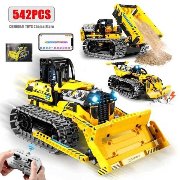 542pcs 3 in 1 Remote Control Programming Truck/Bulldozer Building Blocks Stem Kits for Kids Age 8-10 Educational Toys Boys GiftsT260420
