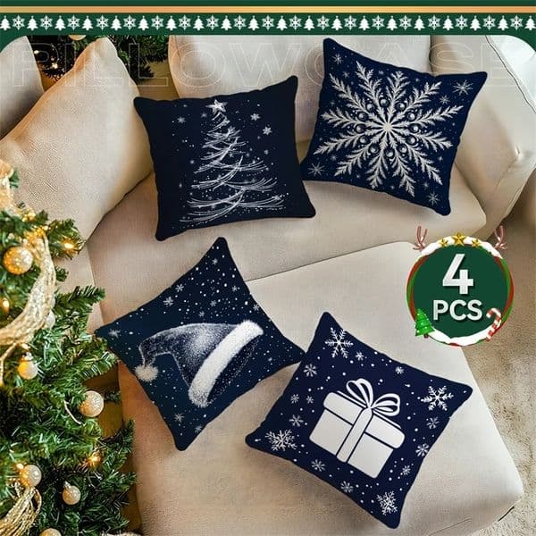Navy Blue Christmas Cushion Pillowcase Printed Polyester 45x45cm Throw Pillowcover Decorative Sofa Cushion Pillowslip Home Decor 251107BJ