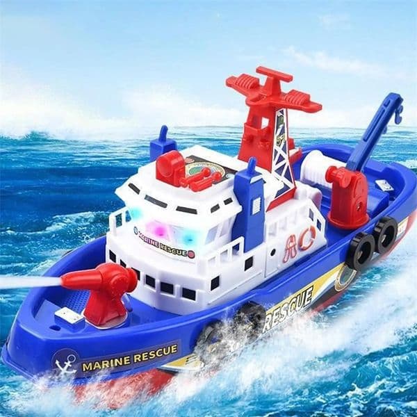 Electric Fire Boat Bath Toy Battery Operated Water Ship with Automatic Water Spray Lights Music for Kids 260326BJ
