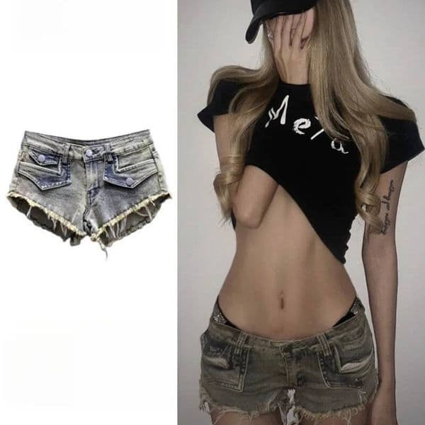 2026 New Summer Y2k Retro Nightclub Low Waist Button Denim Burr Super Shorts Women dongdumaoyi