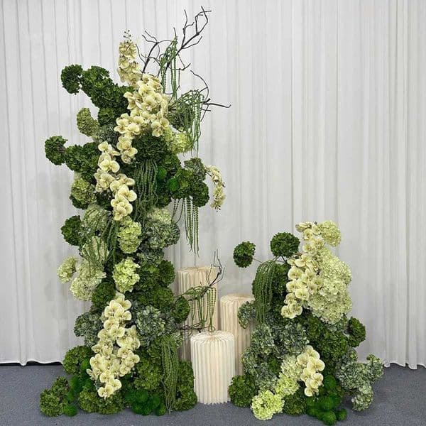 Luxury Green Orchid Hydrangea KT Board Flower Row Wedding Backdrop Decor Floral Arrangement Event Props Stage Aisle Floor Flower T260420