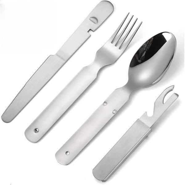 4 Pcs Cutlery Set 304 Stainless Steel Knife Fork and Spoon Cutlery Set Camping Cutlery Outdoor Travel Cutlery with Bottle Opener 260127BJ
