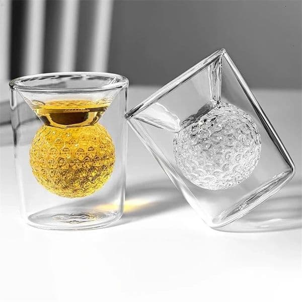 2pcs 50ml Golf Ball Glass Cups Funny Double Walled S Glass Drinking spirits Glasses Forwhiskey tea Espresso coffee 260324BJ