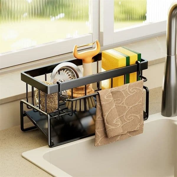 Multifunctional Sponge Holder Kitchen Shelf - Dishcloth Drying Rack and Sink Organizerishcloth Rack and Water Filter Basket. 250520BJ