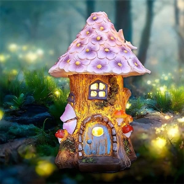Fairy Garden House Solar Outdoor Statue Light Up Mushroom Figurines Lawn Decorations for Yard Fairies for Miniature House 251124BJ