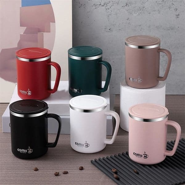 WORTHBUY 480Ml Double-Layer Insulated Coffee Mug Portable 304 Stainless Steel Thermal Cup With LidHandle Leak-Proof Coffee Cup 260130BJ
