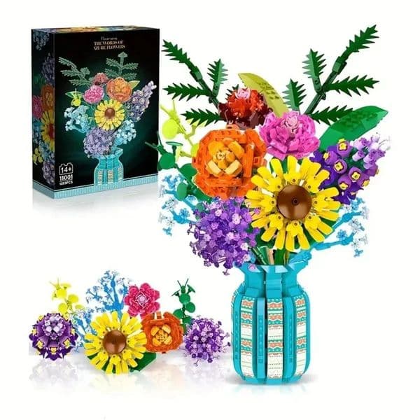2026 New New 1853Pcs Flower Bouquet Building Blocks Plant Sunflower Gypsophila Bricks Model Kid DIY Toys Adult Romantic Valentine's Day Gifts Toys 002