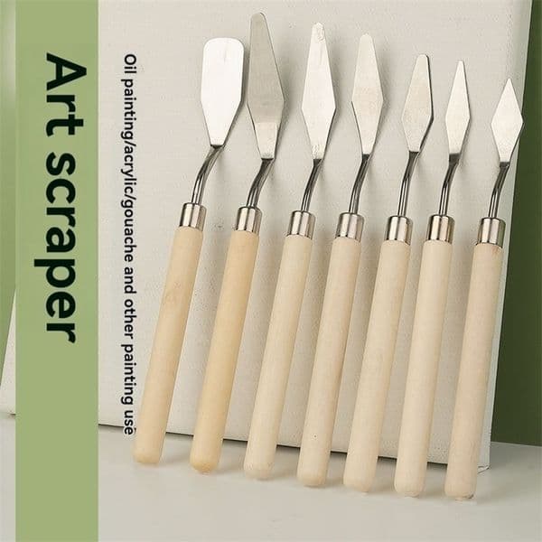 Art Oil Painting Scraper Wooden Flat Head Stainless Steel Pick Knife Gouache Paint Pointed Spatula 250527BJ