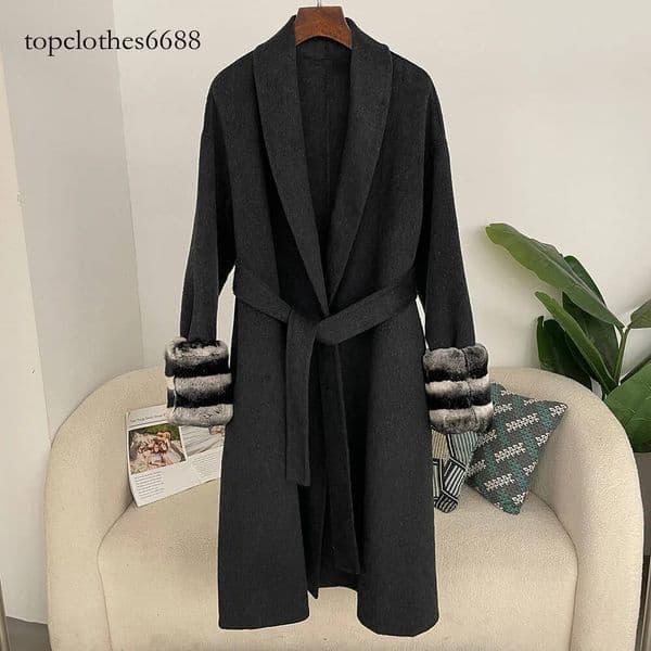 26SS OFTBUY Spring Ladies Wool Blend Jacket Oversize Woolen Autumn Women Real Rex Rabbit Fur Cuffs Coat Female 26SS