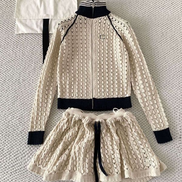 Designer 26 Spring/Summer Letter Logo Zipper Contrast Color High-Neck Long-Sleeve Knit Cardigan For Women 06fa