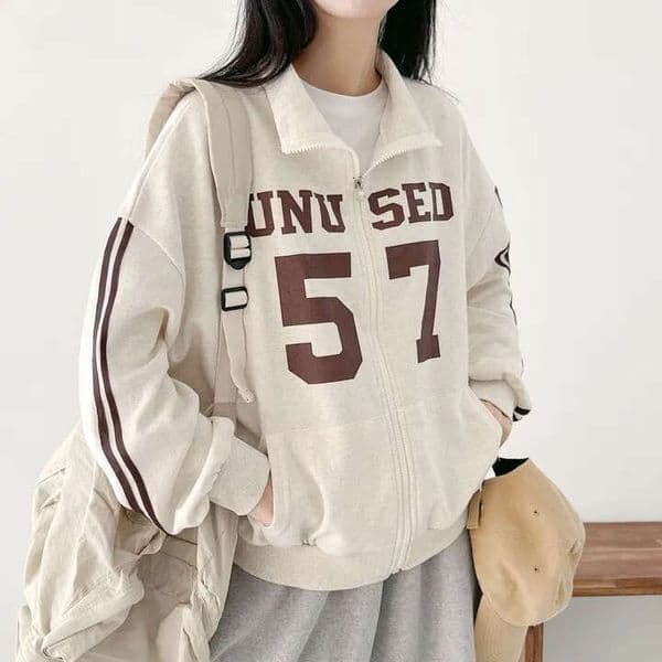 Korean-Style High Street Two-Stripe Raglan Collar Zip-Up Sweatshirt Women, New Design, Unique And Niche For Couples