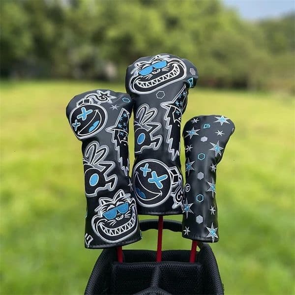 Wizard and Fat Cat Golf Club 1 3 5 Wood Head covers Driver Fairway Woods Cover Pu leather embroidery 260112BJ