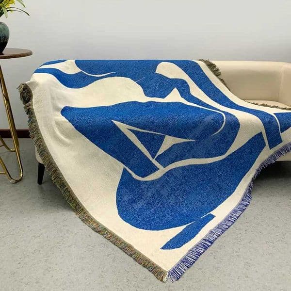 Japan Abstract Throw Blanket for Sofa Bed Geometric Knitted Tassels Tapestry Blue Camping Blankets Outdoor Picnic Mat deken T260420