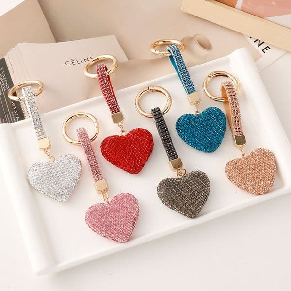 Korean Version High-End Cute Clay Flat Full Inlaid Diamond Peach Heart Bag Women Pendant Car Keychain Q260518