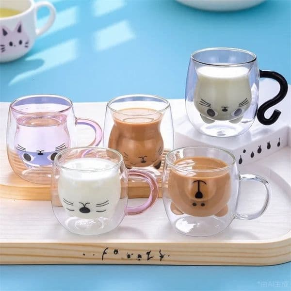 Creative Cute Bear Double-layer Coffee Mug Double Glass Cup Carton Animal Milk Glass Lady Cute Cat Duck Dog Gift Children Gift 260106BJ