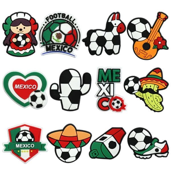 Mexican Football Themed Cartoon Holey Slippers Flower Shoes Buckle DIY Cute animal shoe charms Funny Shoe Accessories Decorations