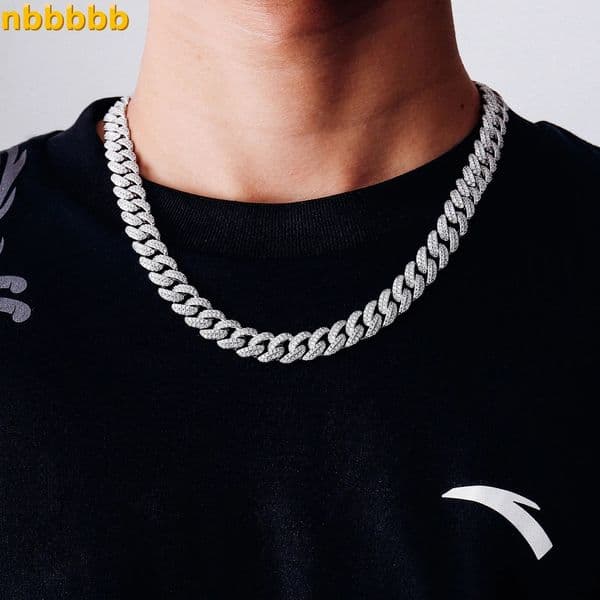 Custom cuban link chain necklace 10mm 925 silver moissanite two row stones hip hop rap style gift jewelry