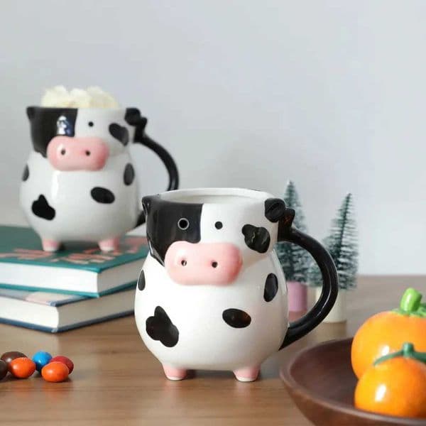 Cartoon Cow Ceramic Mug for Home Baking Dessert Cute Coffee Cup Creative Milk Mugs Breakfast Cup Juice Cup Kids Christmas Gift T260420