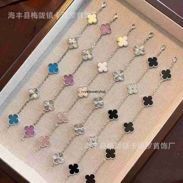 Vanly cleeff Jewelry four-leaf clover five-flower bracelet for women plated with 18k yellow rose gold red blue and purple laser-cut diamonds offering a light feel