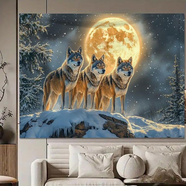 Animal Wolf UV Reactive Tapestry Animal Tapestry Wall Hanging Hippie Room Home Decor Holiday Decoration Gift 3D Printing