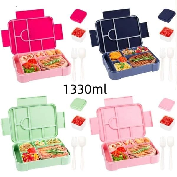 Divided Bento Box Large Capacity Microwave Lunch Box with Fork Spoon Leakproof Food Container For Back To School Camping Kitchen 250627BJ