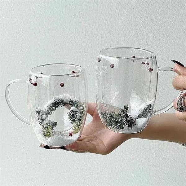 200/350ML Double Wall Glass Cup Transparent Christmas Theme Snow Coffee Cup Heat Resistant Juice Milk Glass Water Cup Xmas Gift 260106BJ
