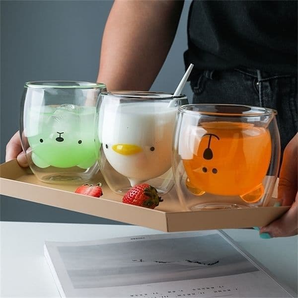 Creative Double Wall Glass Mug Bear Insulated Glass Cup Milk Coffee Cup Juice Cup Birthday Party Christmas Gift 260106BJ